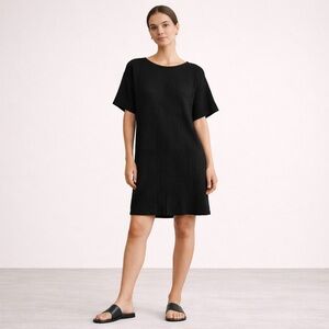 Eileen Fisher Black Wide Ribbed Shift Dress Tunic Size Large